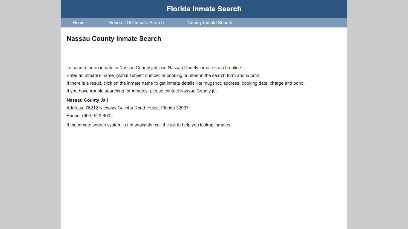 Nassau County Jail Inmate Search